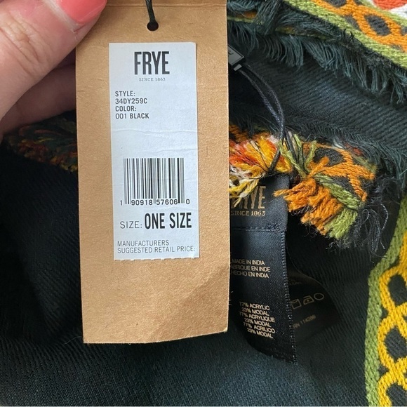 Frye | Women's Embroidered Aztec Patterned Modal Blend Blanket Scarf NWT - Picture 4 of 8